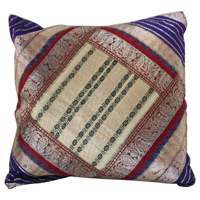 Decorative Throw Silk Pillow Made From Vintage Sari Borders, India For Sale - Image 13 of 13