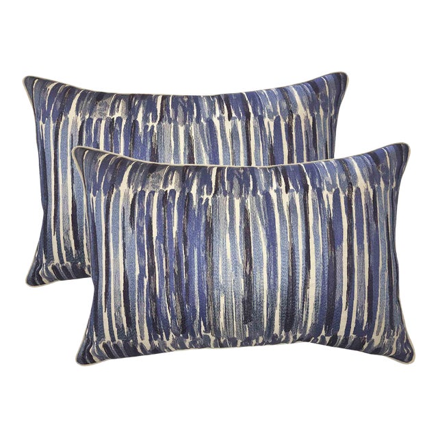 Donghia Down Feather Embroidered Designer Bolster Pillows A Pair