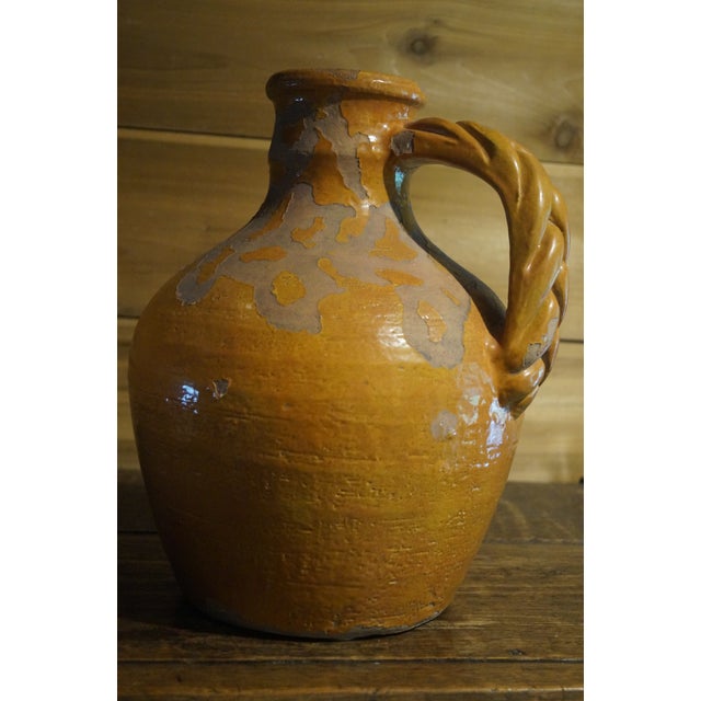 Rustic French 20th Century Pottery Jug With Yellow Glaze For Sale - Image 10 of 11