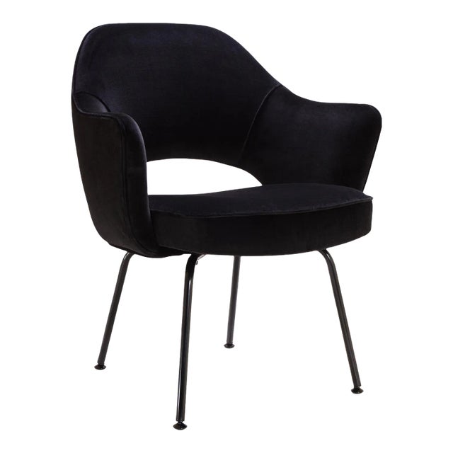 Saarinen Executive Armchair in Black Velvet, Black Powder Coated Legs For Sale