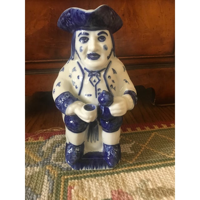 Vintage Blue and White Porcelain Viana Do Castelo, Portugal Hand Painted Pitcher For Sale - Image 11 of 11