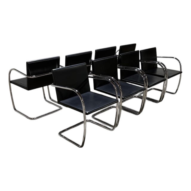 Knoll Brno Dining Chairs by Mies Van Der Rohe in Black Leather For Sale