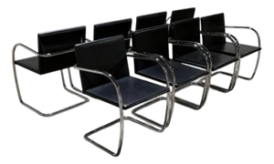 Knoll Brno Dining Chairs by Mies Van Der Rohe in Black Leather