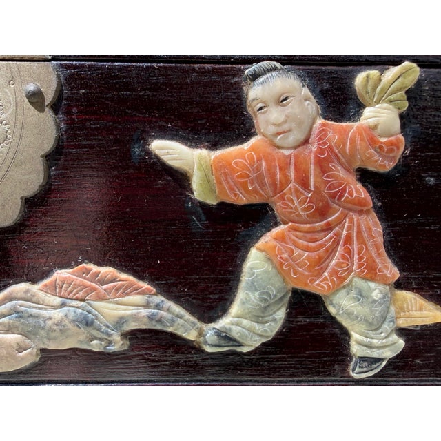 This is a Rare Antique Chinese Hand-carved Rosewood Box With Figurines & Working Lock. Circa 1920, excellent condition....