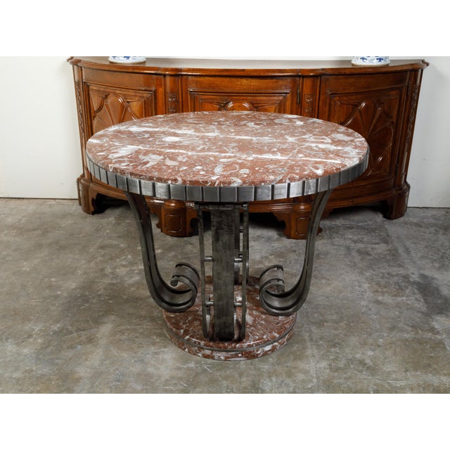 French Art Deco Wrought-Iron and Red Marble Center Table, Circa 1920 For Sale - Image 11 of 11