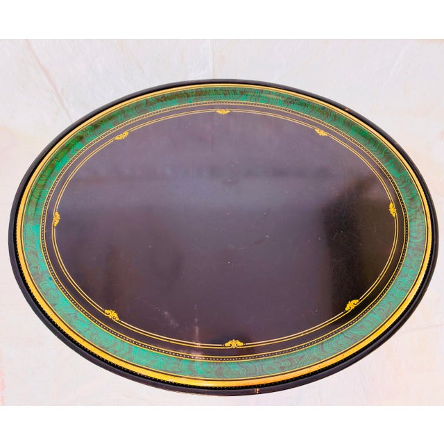 Vintage Hollywood Regency Style Hand-Painted Papier-Mâché Oval Tray on Faux Bamboo Stand , completely restored in...