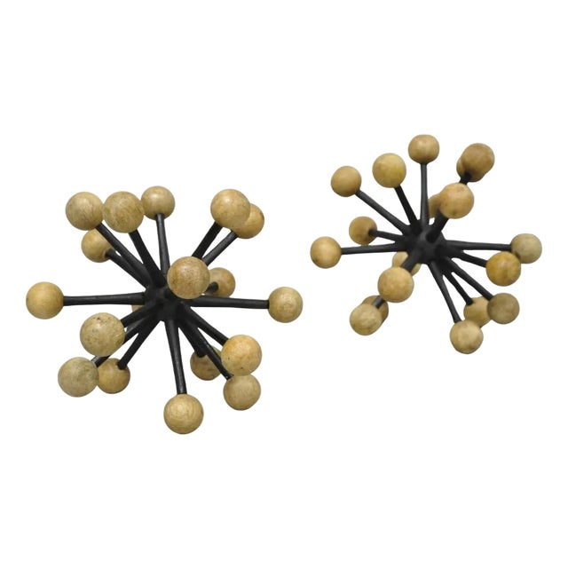Contemporary Modern Wood & Metal "Jax" Abstract Table Decor - A Pair For Sale