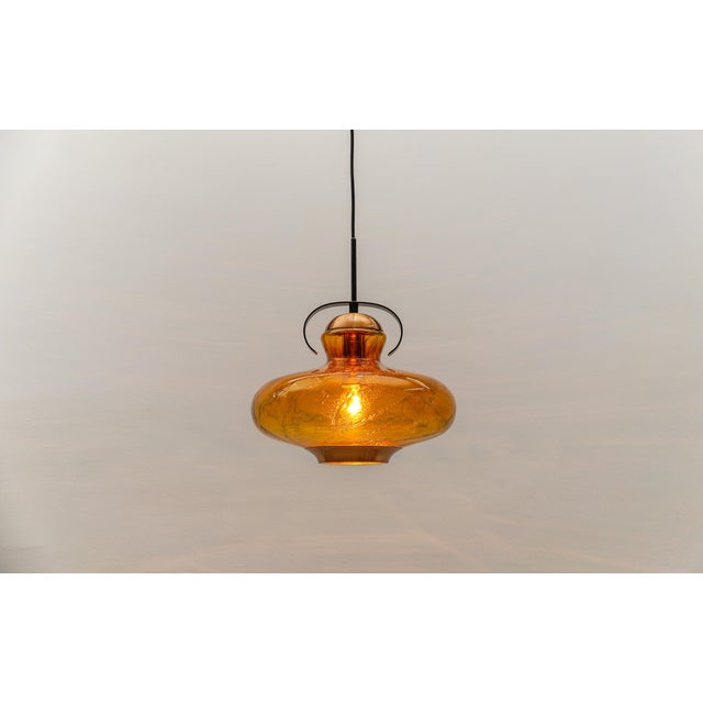 Mid-Century Modern Amber Glass and Copper Ceiling Lamp, 1950s For Sale - Image 9 of 12