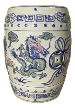 Elegant Antique -Style Chinese Ceramic Dragon Garden Stool / End Table