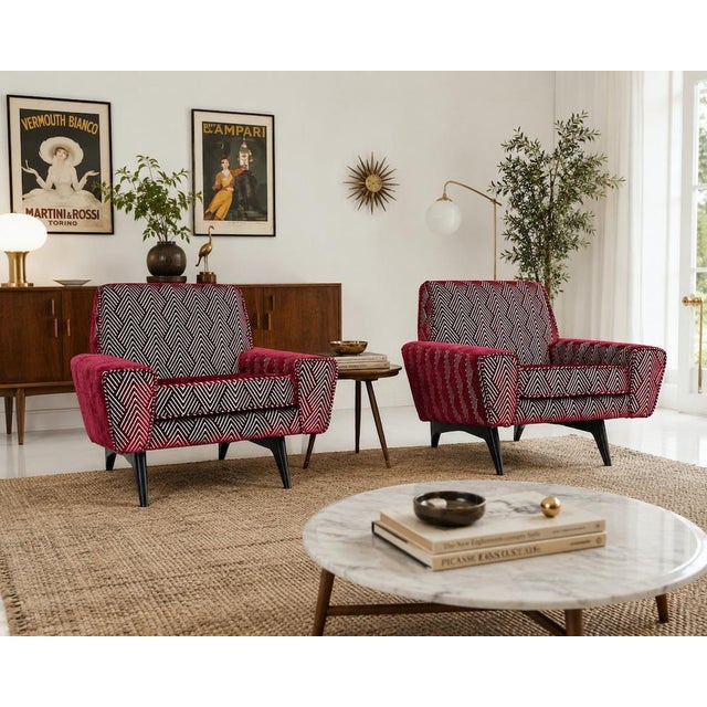 Armchairs in Geometric Velvet, 1950s, Set of 2 For Sale - Image 9 of 10
