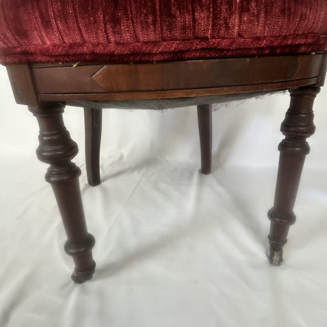 Red Antique Victorian-Style Parlor Chair Featuring Rich Red Velvet Tufted Upholstery For Sale - Image 8 of 13