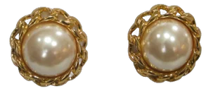 1980s Gorgeous Glass Pearl Gold Plated Chain Trim Earrings, 2 Pieces