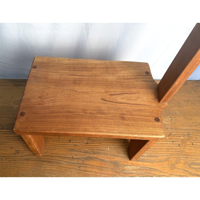 American Vintage Handcrafted Solid Cherry Tall Handle Library / Kitchen Step Stool - American Studio Inspired For Sale - Image 3 of 6