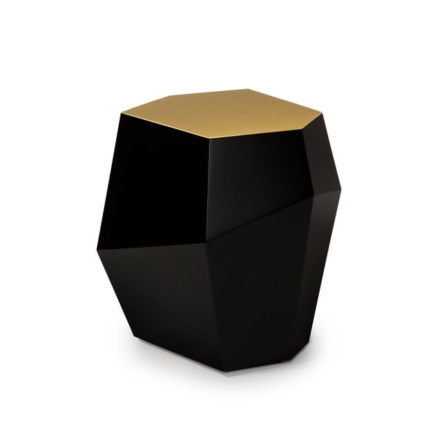 Three Rocks High Side Table in Black Lacquered and Top in Brushed Brass from Insidherland For Sale - Image 13 of 13