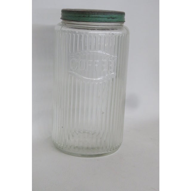Glass Hoosier Sellers Coffee Canister 1920s Clear Ribbed Glass Jar With Lid 4481b For Sale - Image 7 of 15
