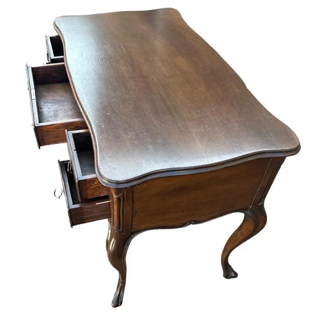 French Vintage Walnut Louis XV Writing Desk and Chair Made in Italy - Mid 20th Century For Sale - Image 3 of 7