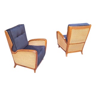 Armchairs Model 489 in Blue Velvet by Gio Ponti for Cassina, 1950s, Set of 2 For Sale