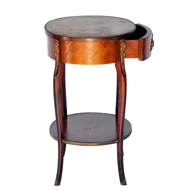 French Delicate Oval Parquet Wood Entry Table For Sale - Image 3 of 11