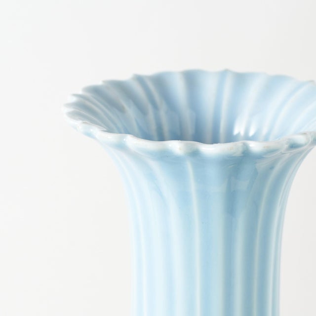 Sky-Blue Glazed Melon-Form Vase For Sale - Image 4 of 6