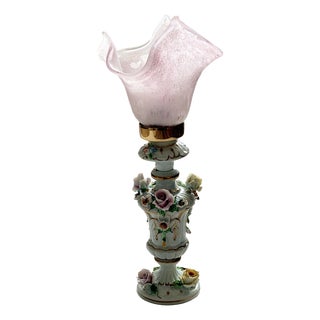 Porcelain Table Lamp with Glass Shade from Capodimonte, 1960s For Sale