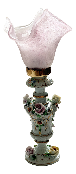 Porcelain Table Lamp with Glass Shade from Capodimonte, 1960s