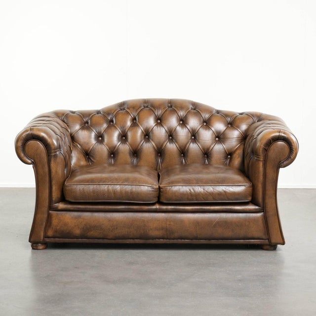 English Cowhide Chesterfield 2-Seater Sofa For Sale - Image 14 of 14
