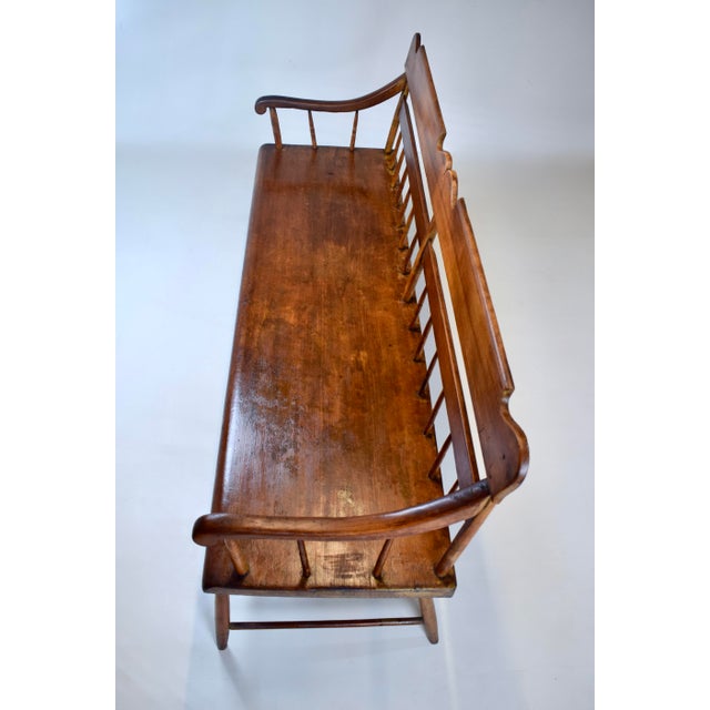American Half Spindle Back Mid 19th C. Pine, Poplar Bench For Sale - Image 11 of 18