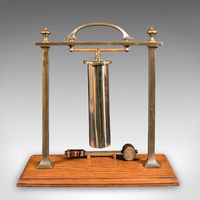 1900 - 1909 Antique Veranda Supper Bell, Brass, Oak, Afternoon Tea Gong, Edwardian, c.1910 For Sale - Image 5 of 12