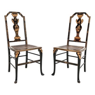 Antique Lacquered Chinoiserie Side Chairs, 1900, Set of 2 For Sale