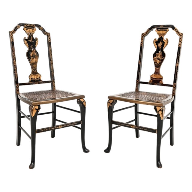 Antique Lacquered Chinoiserie Side Chairs, 1900, Set of 2 For Sale