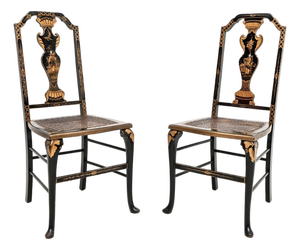 Antique Lacquered Chinoiserie Side Chairs, 1900, Set of 2