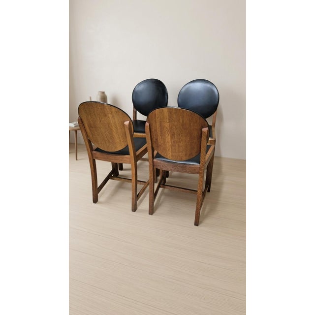 Wood Vintage Wooden Dining Chairs with Black Leather Upholstery, 1940s, Set of 4 For Sale - Image 7 of 17