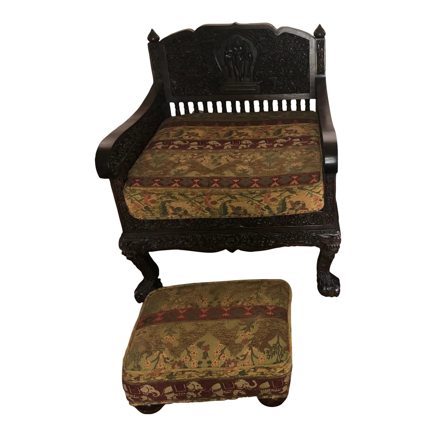 Thai Hand Carved Teak Elephant Chair With Ottoman Chairish