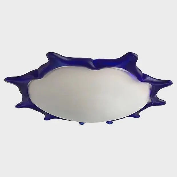 Stunning 1960s Italian hand blown glass sun flush mount ceiling or wall light in opaque white frosted Venetian glass with...