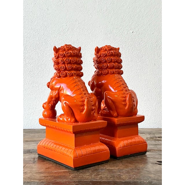 Vintage Lacquered Orange Foo Dogs - A Pair For Sale - Image 9 of 12