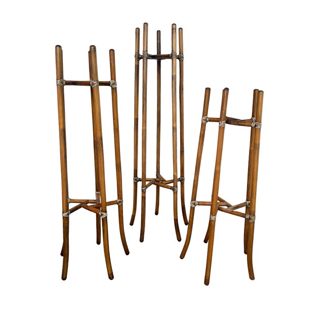 McGuire 1970's McGuire Bamboo and Rawhide Leather-Wrapped Planter Stands - Set of 3 For Sale - Image 4 of 6