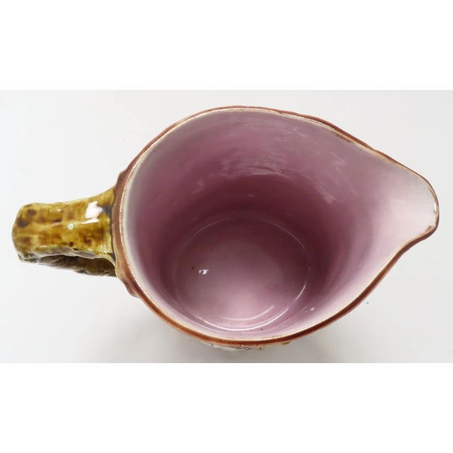 Ceramic Large Size Antique American Victorian Majolica Dogwood Tree & Flower Pitcher For Sale - Image 7 of 13