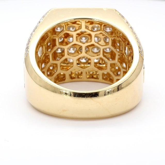 1990s 3 Carat Round & Baguette Diamond 14k Gold Mens Cluster Ring, Size 11 For Sale In Miami - Image 6 of 10
