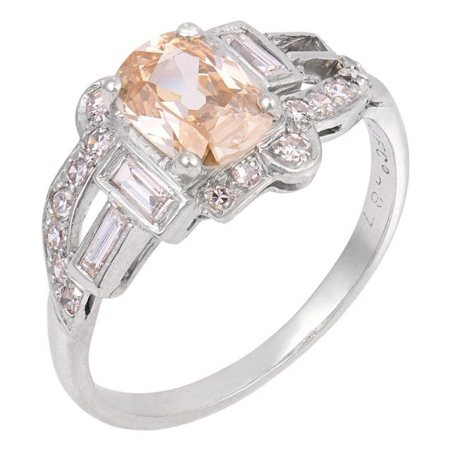 1920s Art Deco Gia 0.80 Carat Old Mine Cut Diamond Platinum Engagement Ring, Size 6 For Sale