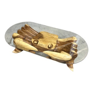 1970s Rare Wooden Hand Carved Crab Coffee Table For Sale
