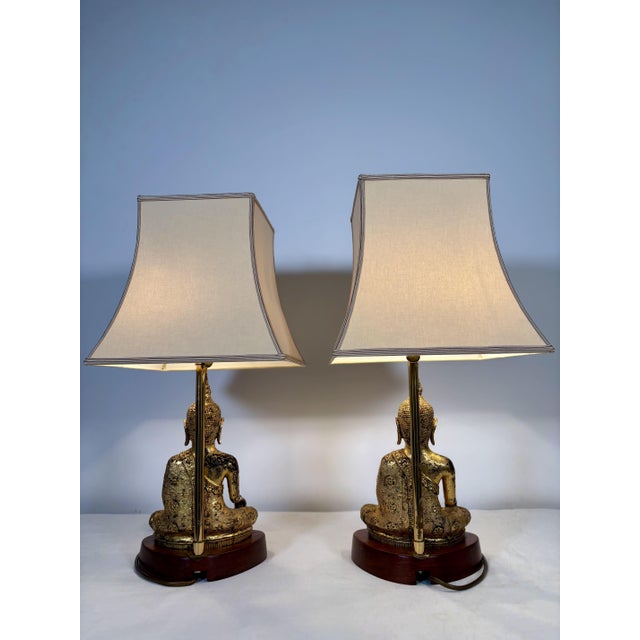 Southeast Asian Gilded Cast Iron Buddha Lamps, 20th Century, Set of 2 For Sale - Image 12 of 18