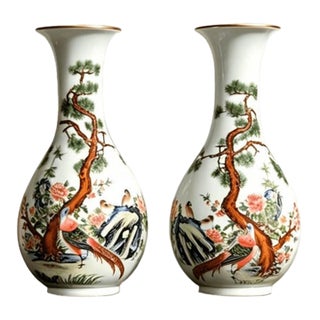 A Pair of Chinese Ceramic Vase,Yongzheng Marked Enameled Porcelain Yuhuchun Vase Hand Painted Flowers and Birds Pattern For Sale
