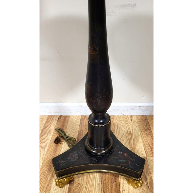 Metal Antique English Regency Black Laquered Chinoiserie & Bronze Telescopic Lamp Table For Sale - Image 7 of 18