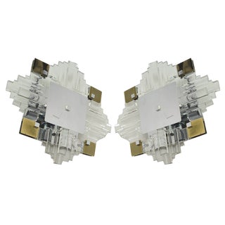 Wall Lamps in Chromed Metal and Glass by Gaetano Sciolari, 1970s, Set of 2 For Sale