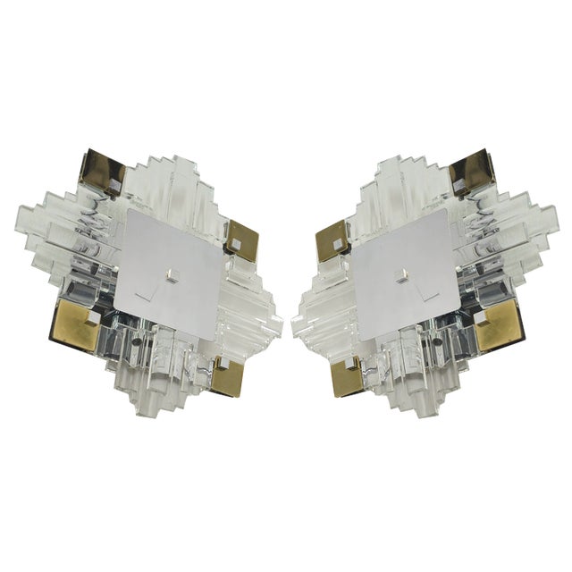 Wall Lamps in Chromed Metal and Glass by Gaetano Sciolari, 1970s, Set of 2 For Sale