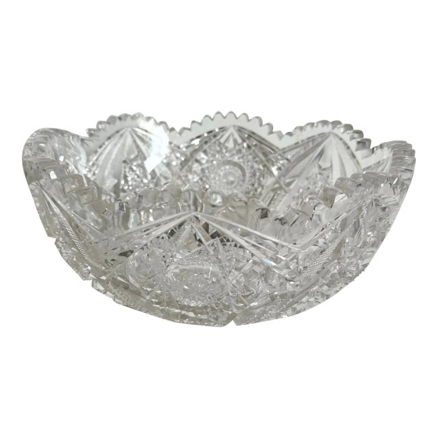 Vintage Cut Crystal Sawtooth Edge Bowl For Sale
