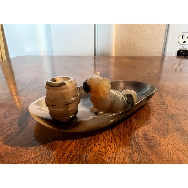 Antique Black Agate Pekingese Dog Mounted Ashtray / Match Strike Possibly Russian For Sale - Image 4 of 9