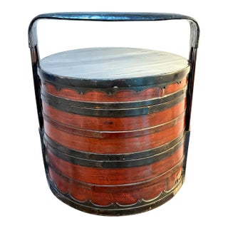 Antique Chinese Bamboo Tiered Wedding Basket For Sale