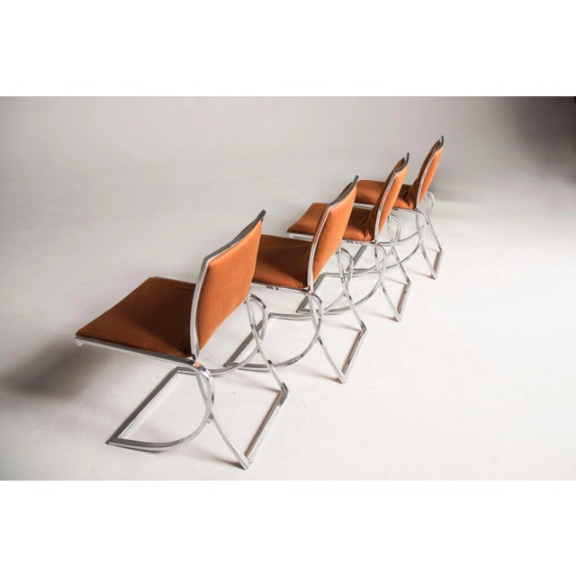 1970s Orange Upholstery Chromed Steel Chairs, 1970s, Set of 4 For Sale - Image 5 of 7