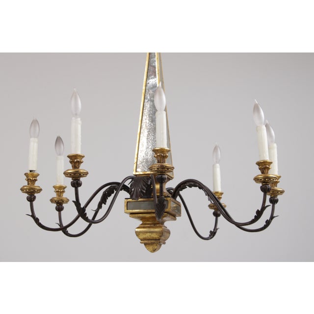 Italian 1980s Italian Gold Leaf Giltwood 8 Light Chandelier For Sale - Image 3 of 12